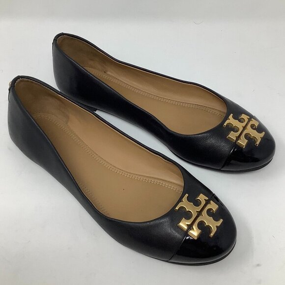 Tory Burch 'Everly' Cap-Toe Leather Ballet Flats 6.5 black *worn only once* EUC - Picture 2 of 7